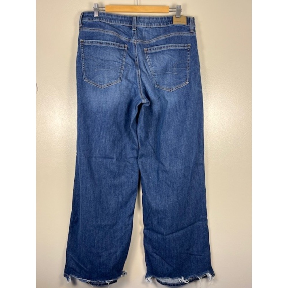 American Eagle Low-Rise Baggy Wide Leg Jeans Medium Wash Stretch 12 Long - Picture 3 of 14